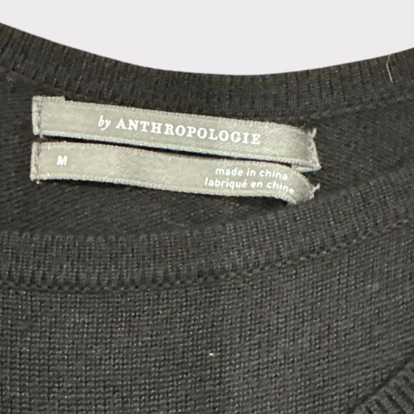 Anthropologie Black Cold-Shoulder Ribbed Sweater – Size M EUC - Picture 4 of 4
